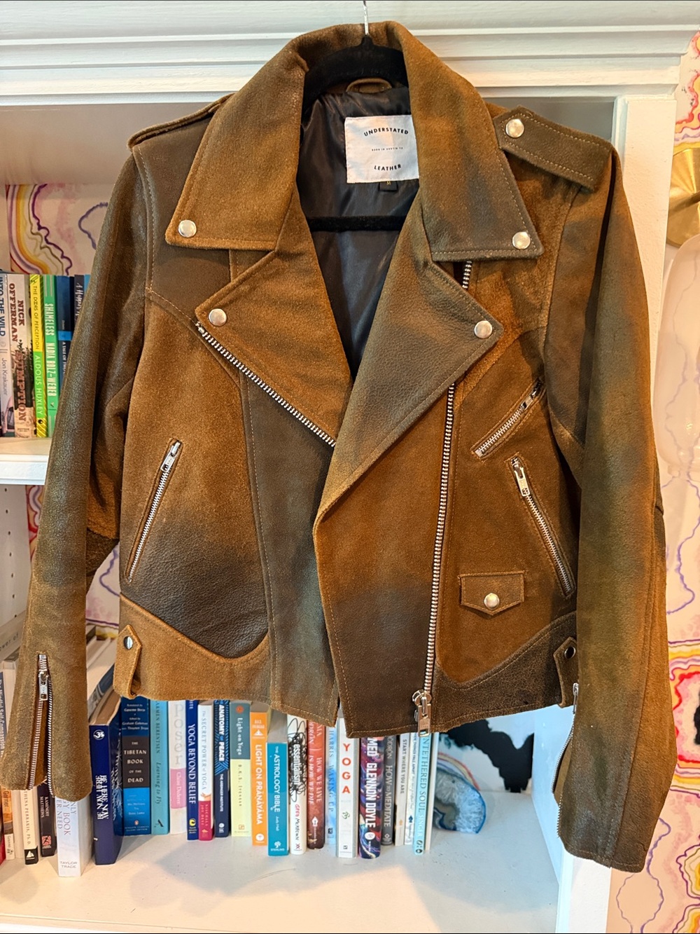 Understated Leather Olive Suede Moto Jacket